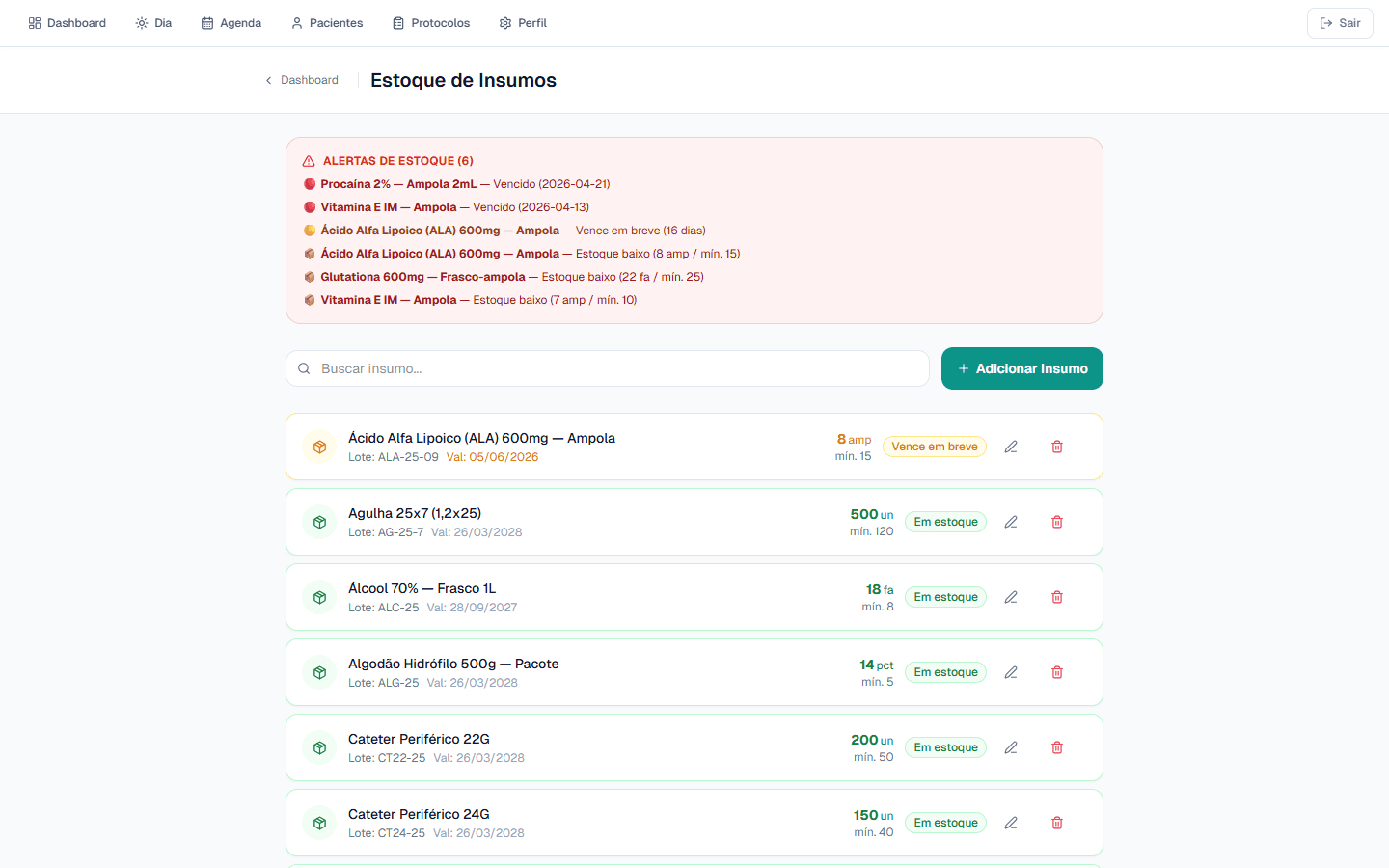 Estoque com alertas reais de validade e lote rastreado
